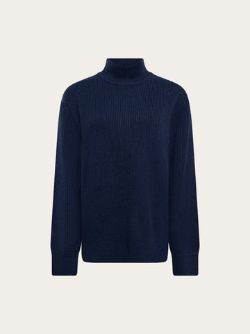 KnowledgeCotton Apparel - WMN Merino high neck sweater Knits 1001 Total Eclipse