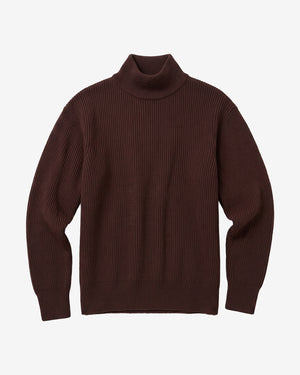 KnowledgeCotton Apparel - WMN Merino high neck sweater Knits 1487 Chocolate Torte