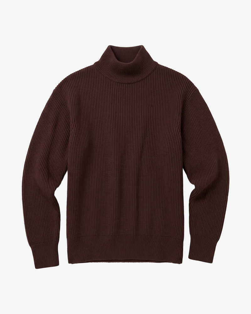 KnowledgeCotton Apparel - WMN Merino high neck sweater Knits 1487 Chocolate Torte