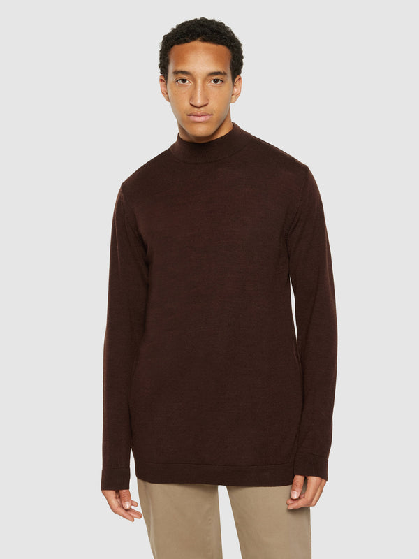 KnowledgeCotton Apparel - MEN Merino mock neck - RWS Knits 1243 Demitasse (brown)