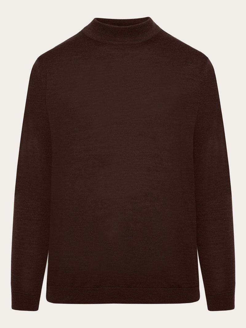 KnowledgeCotton Apparel - MEN Merino mock neck - RWS Knits 1243 Demitasse (brown)