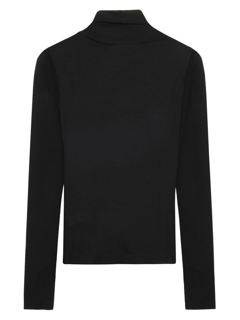 KnowledgeCotton Apparel - WMN Merino rib long sleeve roll-neck Long Sleeves 1300 Black Jet