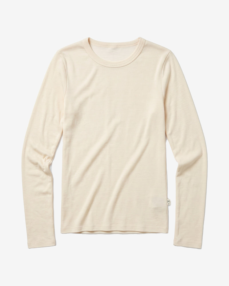 KnowledgeCotton Apparel - WMN Merino rib long sleeve t-shirt Long Sleeves 1387 Egret