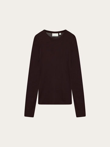 KnowledgeCotton Apparel - WMN Merino rib long sleeve t-shirt Long Sleeves 1487 Chocolate Torte