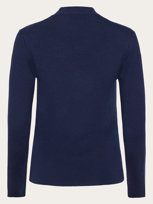 KnowledgeCotton Apparel - WMN Merino rib mock neck long sleeve t-shirt Knits 1001 Total Eclipse