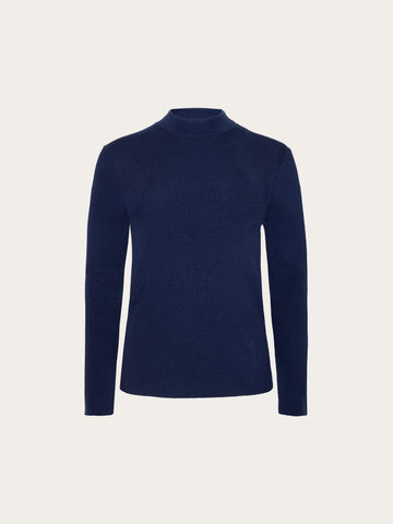 KnowledgeCotton Apparel - WMN Merino rib mock neck long sleeve t-shirt Knits 1001 Total Eclipse