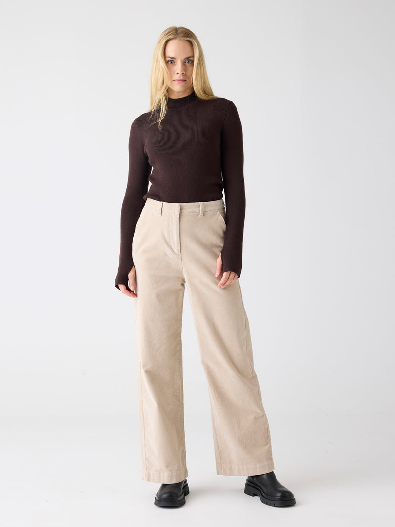 KnowledgeCotton Apparel - WMN Merino rib mock neck long sleeve t-shirt Knits 1487 Chocolate Torte