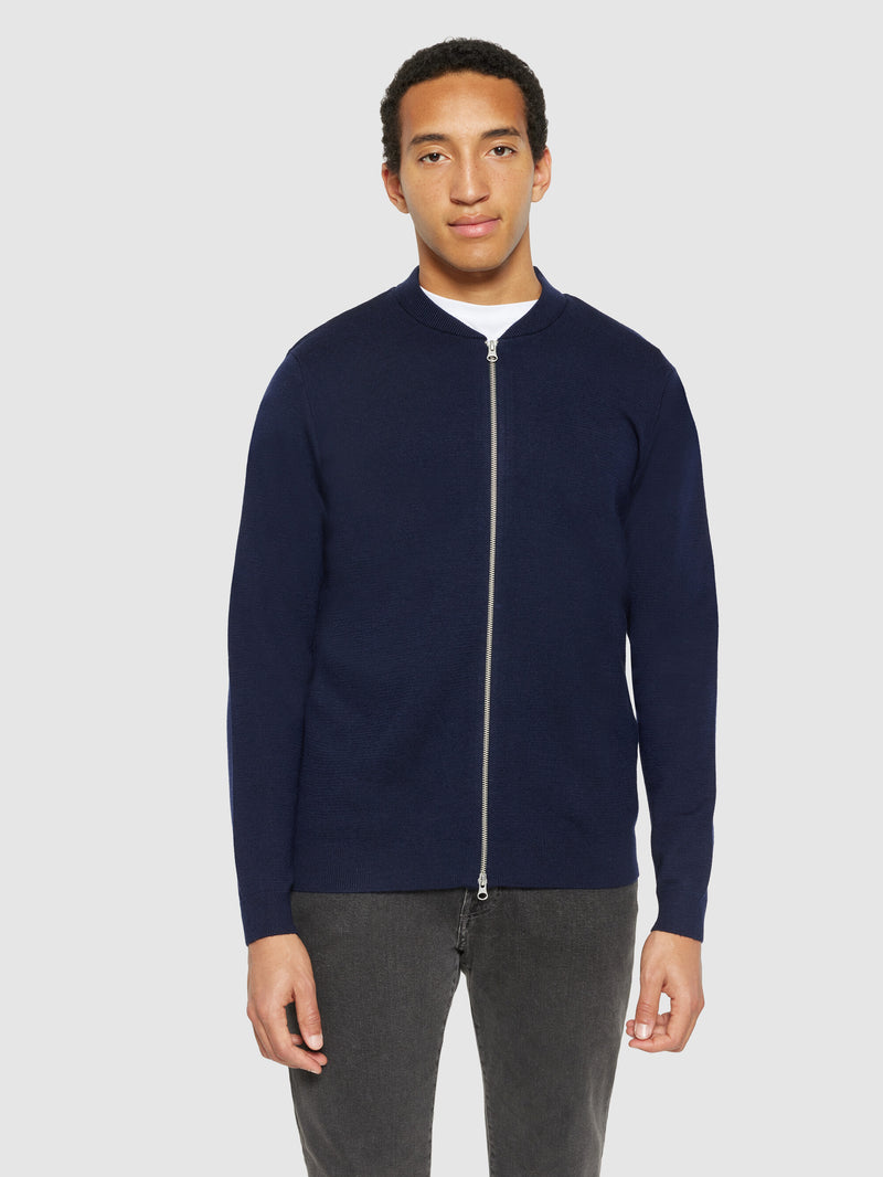 KnowledgeCotton Apparel - MEN Merino zip cardigan - RWS Knits 1001 Total Eclipse