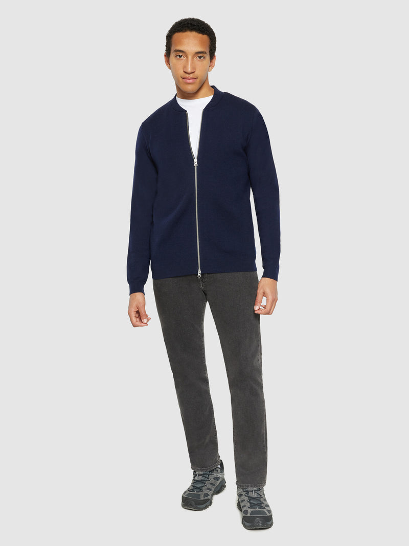 KnowledgeCotton Apparel - MEN Merino zip cardigan - RWS Knits 1001 Total Eclipse