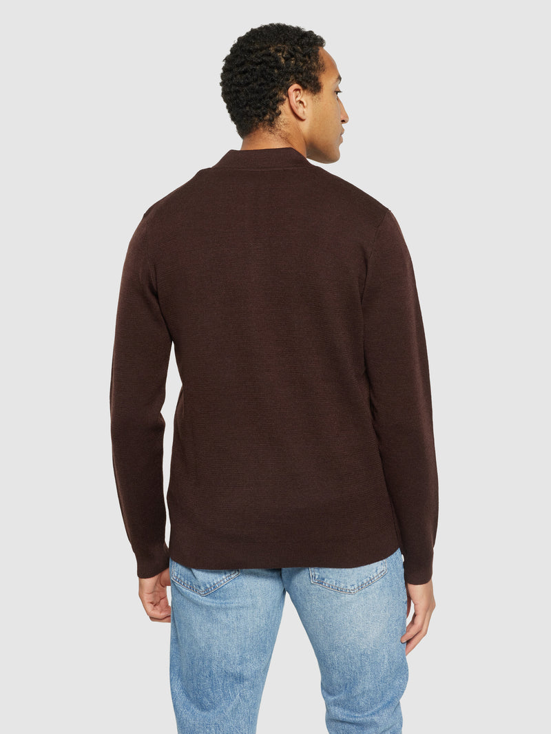 KnowledgeCotton Apparel - MEN Merino zip cardigan - RWS Knits 1243 Demitasse (brown)