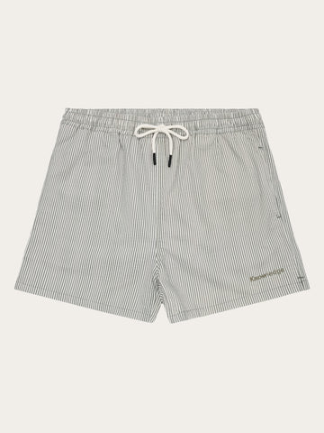 KnowledgeCotton Apparel - MEN Mid-thigh seersucker swimshorts Swimshorts 8023 Green stripe