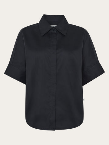 KnowledgeCotton Apparel - MEN Moss relaxed Linen-mix short sleeve shirt Shirts 1300 Black Jet