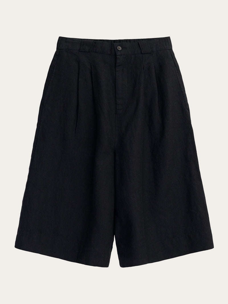 KnowledgeCotton Apparel - WMN Natural linen baggy shorts Shorts 1300 Black Jet