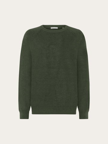 KnowledgeCotton Apparel - MEN O-neck merino wool rib knit Knits 1068 Burned Olive