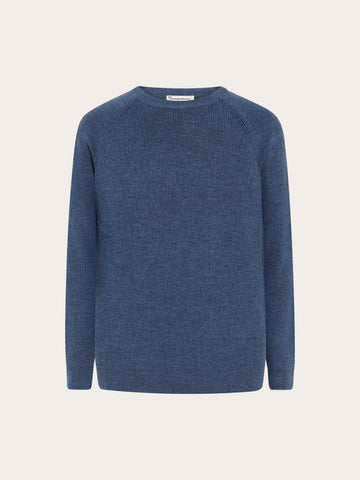 KnowledgeCotton Apparel - MEN O-neck merino wool rib knit Knits 1226 Vintage Indigo