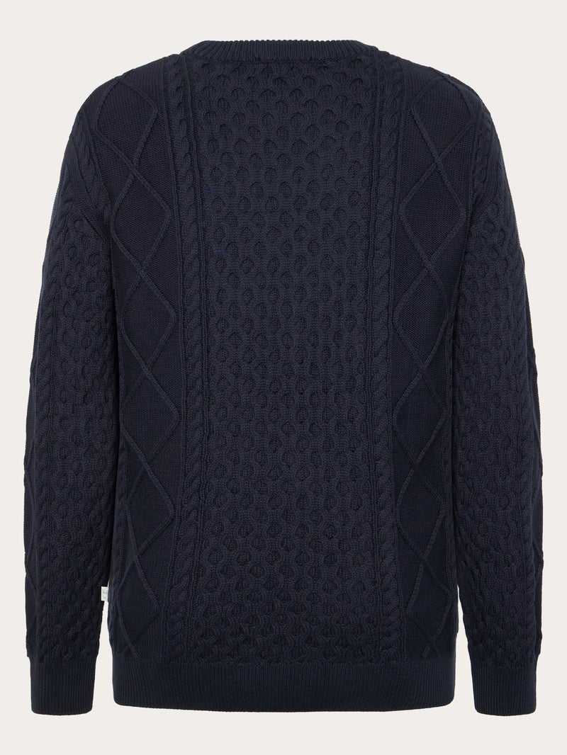 KnowledgeCotton Apparel - MEN Organic Cotton Cable Knit - Regenerative Organic Certified™ - GOTS/Vegan Knits 1412 Night Sky