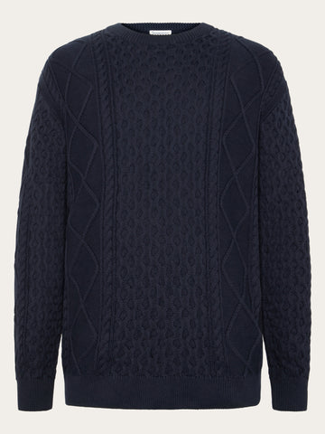 KnowledgeCotton Apparel - MEN Organic Cotton Cable Knit - Regenerative Organic Certified™ - GOTS/Vegan Knits 1412 Night Sky