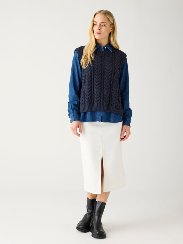 KnowledgeCotton Apparel - WMN Organic Cotton Crew Neck Vest - Regenerative Organic Certified™ - GOTS/Vegan Knits 1412 Night Sky