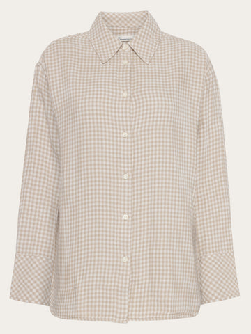 KnowledgeCotton Apparel - WMN Organic Cotton Double layer Shirt GOTS Shirts 7030 Beige check