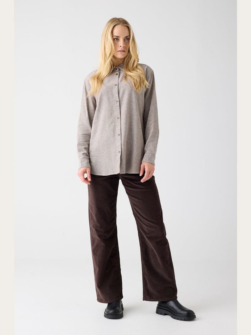 KnowledgeCotton Apparel - WMN Organic Cotton Flannel Shirt GOTS Shirts 1243 Demitasse (brown)
