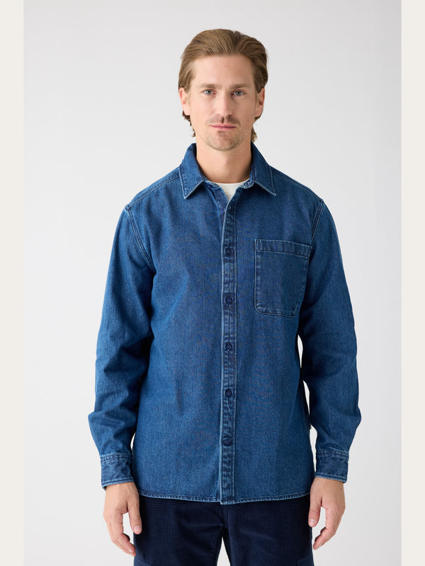 KnowledgeCotton Apparel - MEN Organic Cotton Natural Indigo Denim Shirt GOTS Shirts 3059 Dark Blue denim