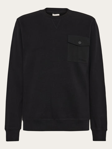 KnowledgeCotton Apparel - MEN Organic Cotton Pocket Crew Neck GOTS Sweats 1300 Black Jet