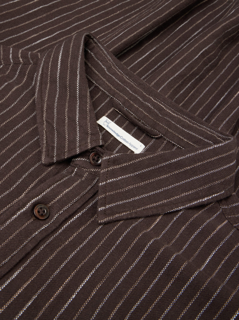 KnowledgeCotton Apparel - MEN Organic Cotton Striped Shirt GOTS Shirts 8026 Brown stripe