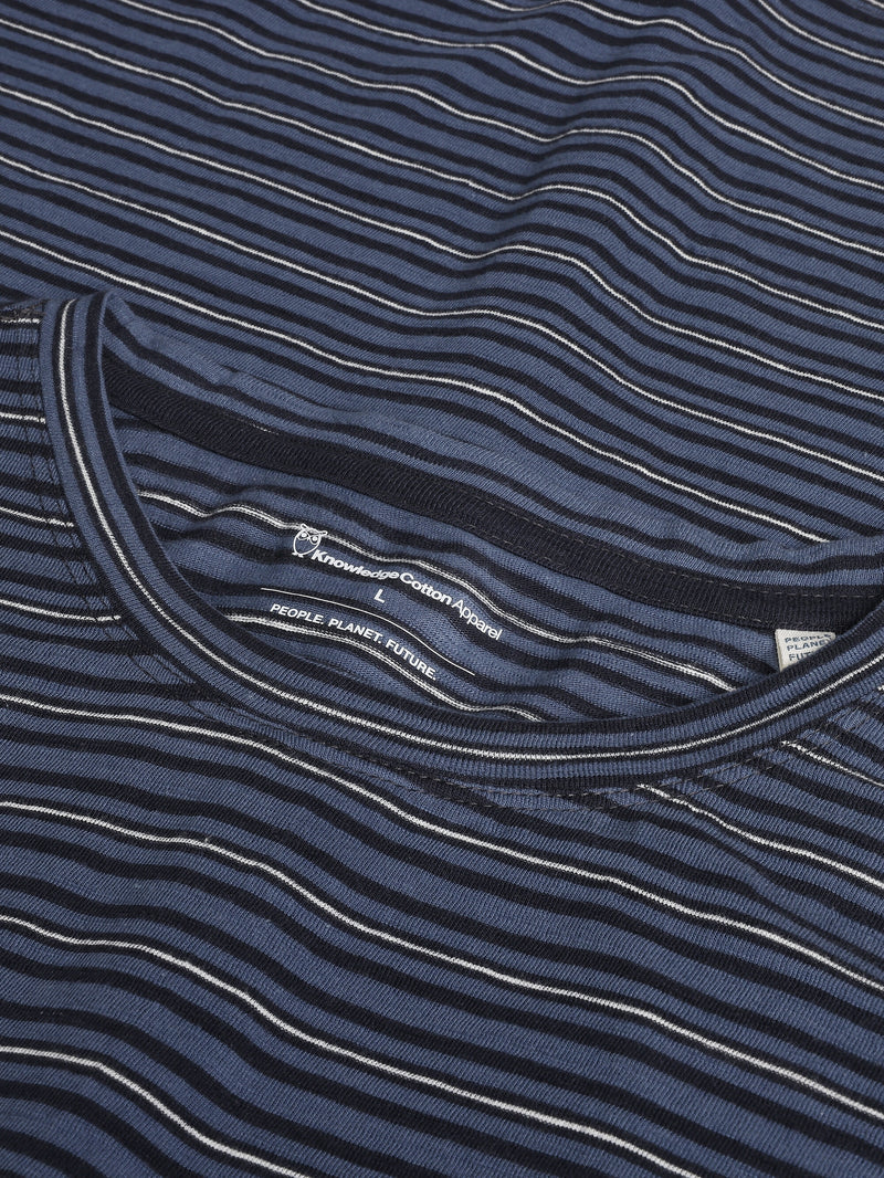 KnowledgeCotton Apparel - MEN Organic Cotton Striped Slub T-shirt GOTS/Vegan T-shirts 8021 Blue stripe