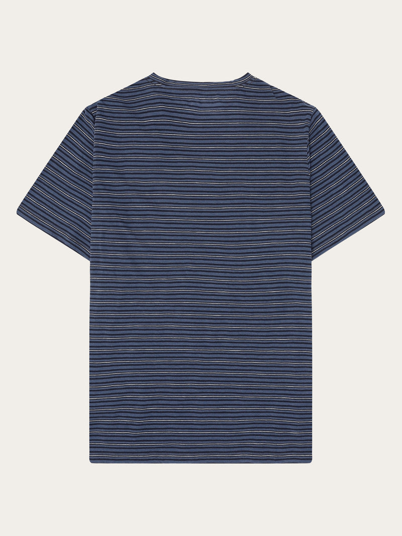 KnowledgeCotton Apparel - MEN Organic Cotton Striped Slub T-shirt GOTS/Vegan T-shirts 8021 Blue stripe