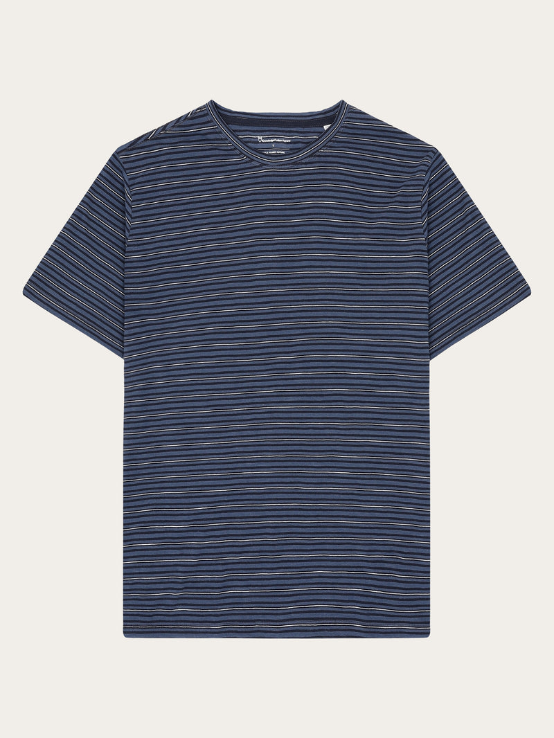 KnowledgeCotton Apparel - MEN Organic Cotton Striped Slub T-shirt GOTS/Vegan T-shirts 8021 Blue stripe