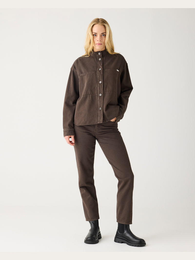 KnowledgeCotton Apparel - WMN Organic Cotton Twill Overshirt GOTS Overshirts 1487 Chocolate Torte