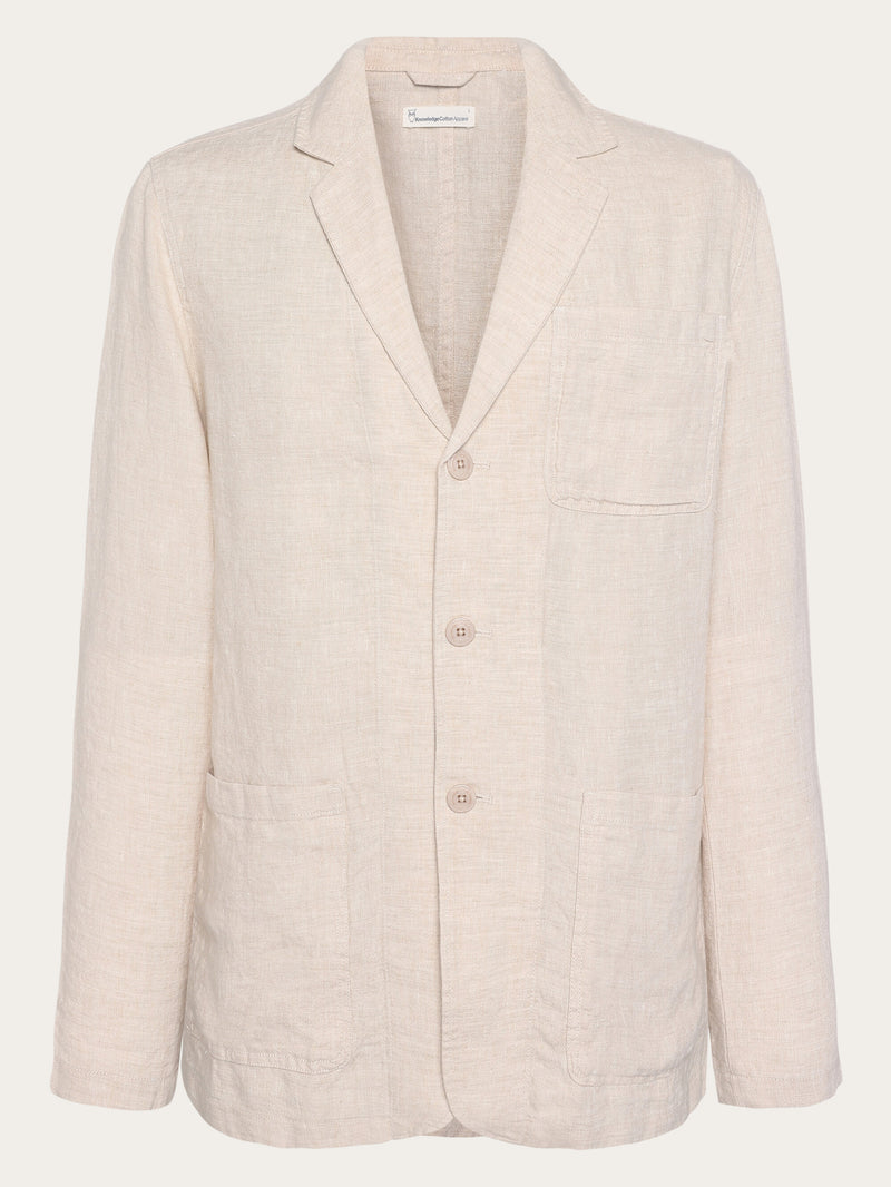 KnowledgeCotton Apparel - MEN Organic Linen Blazer GOTS/Vegan Overshirts 1449 Yarndyed - Light feather gray