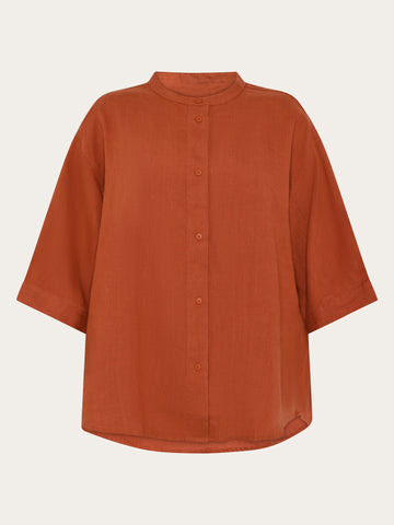 KnowledgeCotton Apparel - WMN Organic Linen Shirt GOTS/Vegan Shirts 1488 Burnt Brick