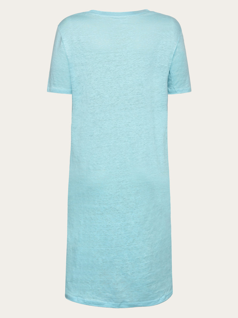 KnowledgeCotton Apparel - WMN Organic Linen T-Shirt Dress GOTS/Vegan Dresses 1480 Aqua-Esque