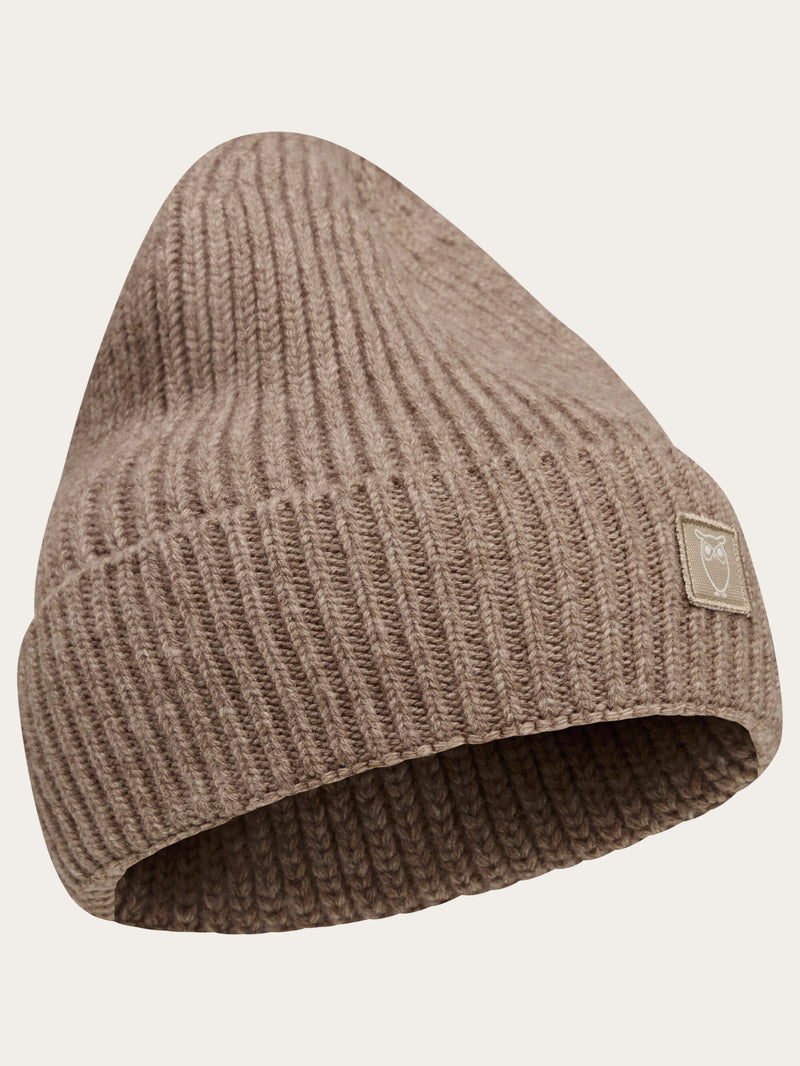 KnowledgeCotton Apparel - MEN Organic wool rib beanie Hats 1336 Kelp melange