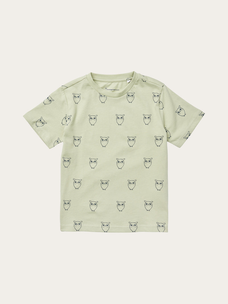 KnowledgeCotton Apparel - YOUNG Owl AOP t-shirt T-shirts 1380 Swamp