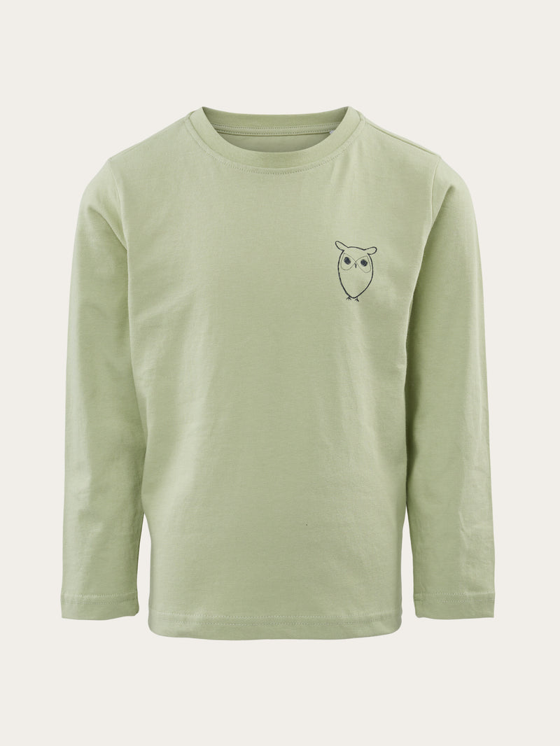 KnowledgeCotton Apparel - YOUNG Owl chest print long sleeved t-shirt T-shirts 1380 Swamp