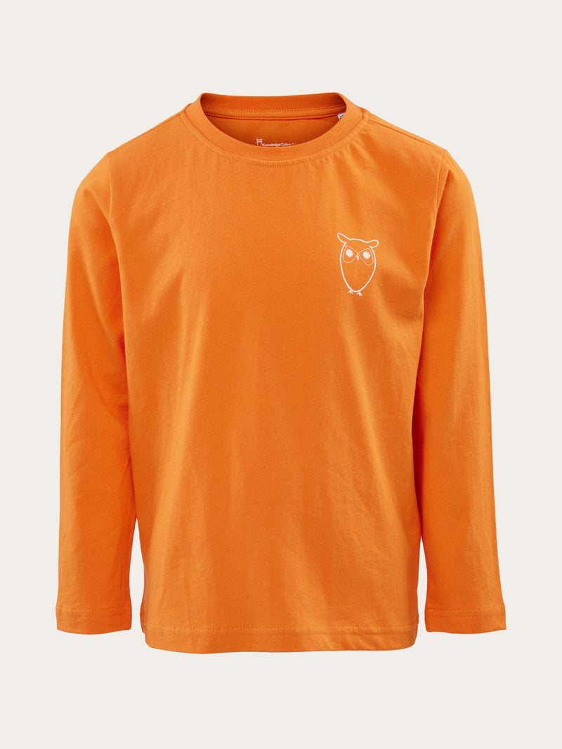 KnowledgeCotton Apparel - YOUNG Owl chest print long sleeved t-shirt T-shirts 1382 Russet orange