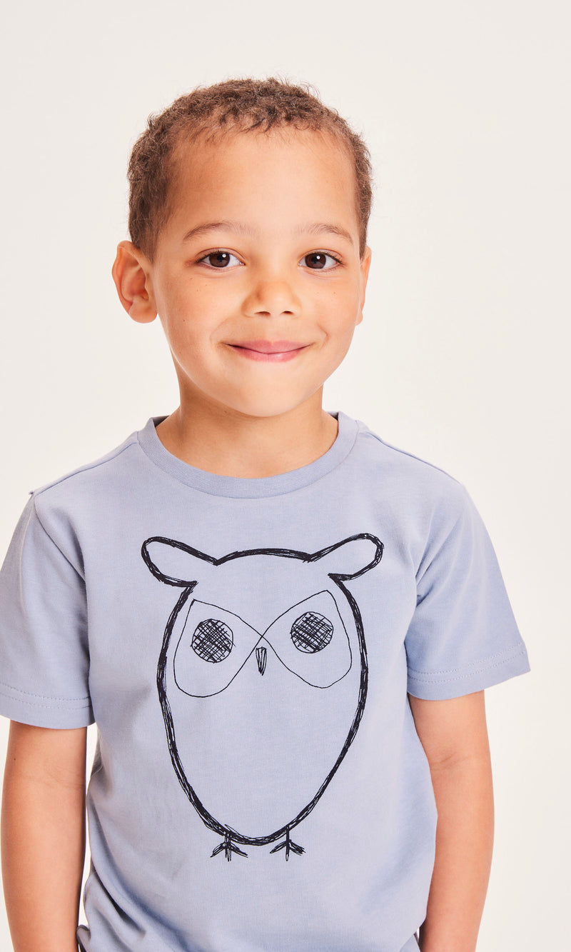 KnowledgeCotton Apparel - YOUNG Owl t-shirt T-shirts 1322 Asley Blue