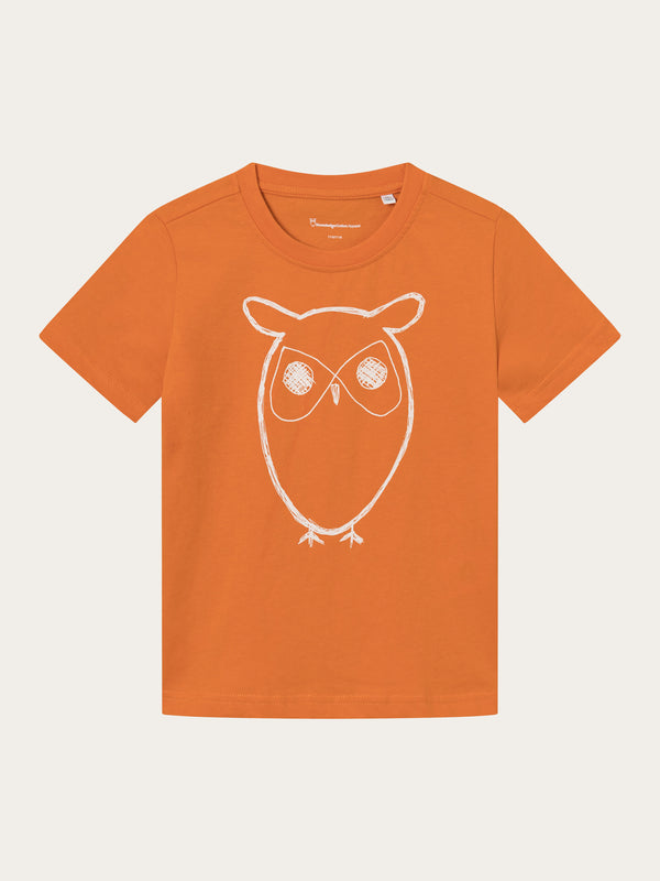 KnowledgeCotton Apparel - YOUNG Owl t-shirt T-shirts 1382 Russet orange