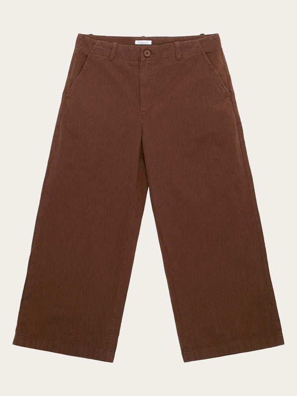 KnowledgeCotton Apparel - WMN POSEY mid-rise wide slub yarn cropped pants - GOTS/Vegan Pants 1441 Tiramisu