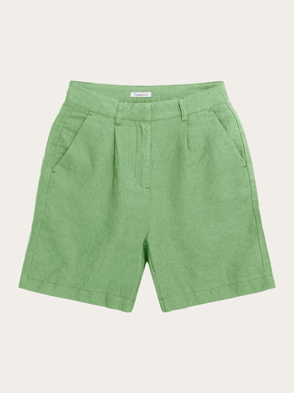 KnowledgeCotton Apparel - WMN POSEY wide high-rise linen shorts - GOTS/Vegan Shorts 1454 Shale Green