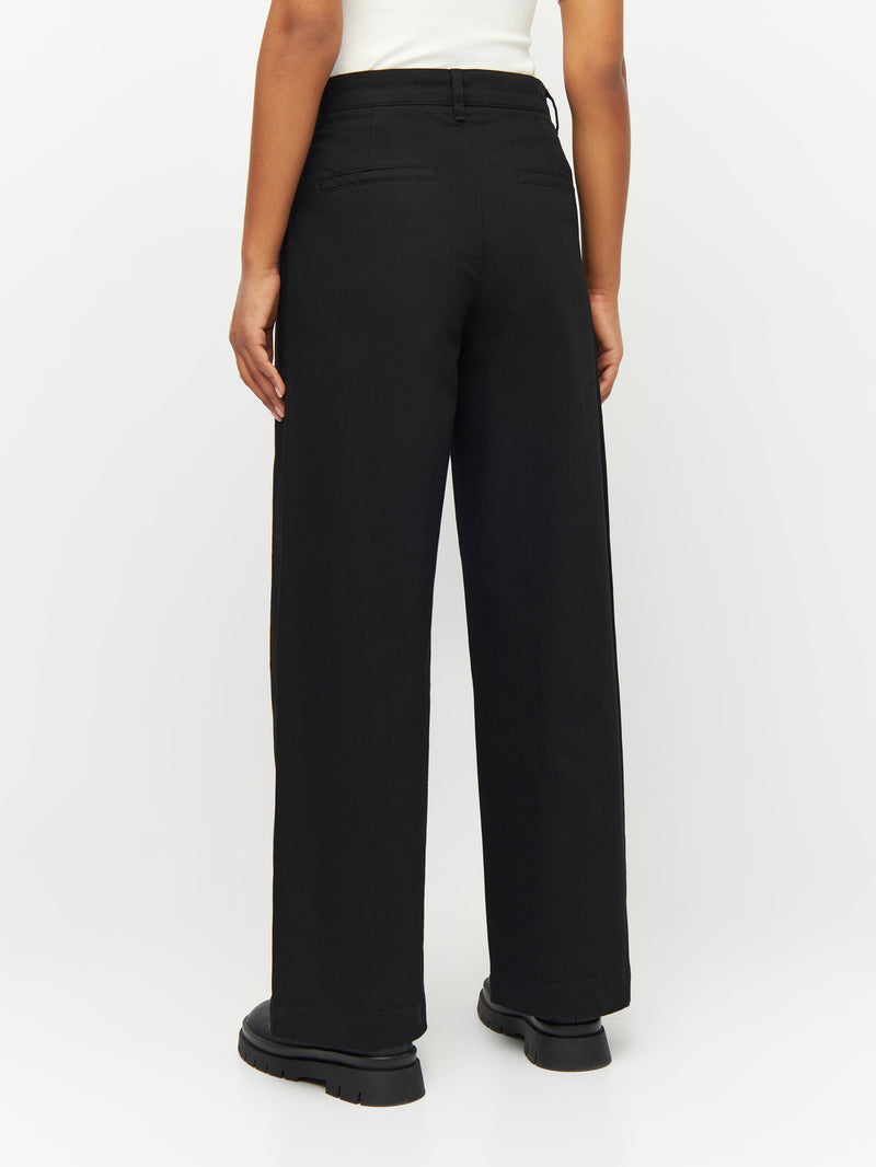 KnowledgeCotton Apparel - WMN POSEY wide high-rise twill pants Pants 1300 Black Jet