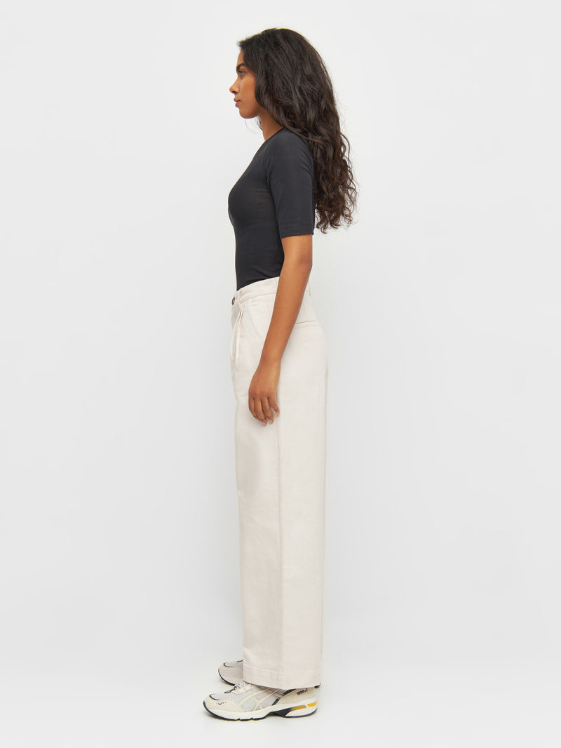 KnowledgeCotton Apparel - WMN POSEY wide high-rise twill pants Pants 1348 Buttercream