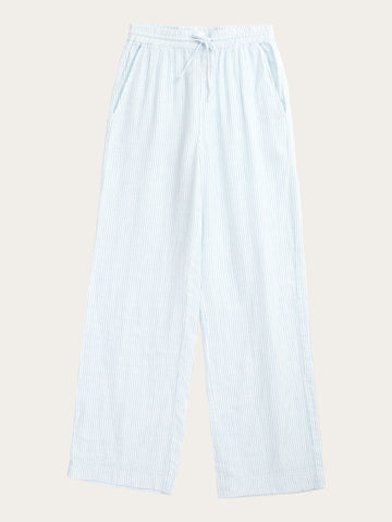 KnowledgeCotton Apparel - WMN POSEY wide mid-rise double faced stripe pants - GOTS/Vegan Pants 8021 Blue stripe