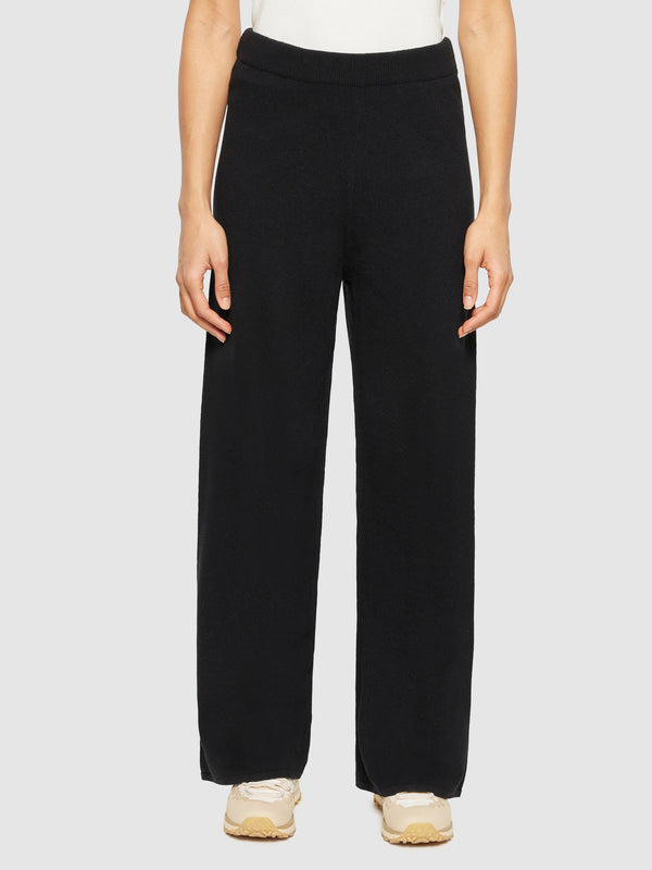 KnowledgeCotton Apparel - WMN POSEY wide mid-rise knitted pants - RWS Pants 1300 Black Jet