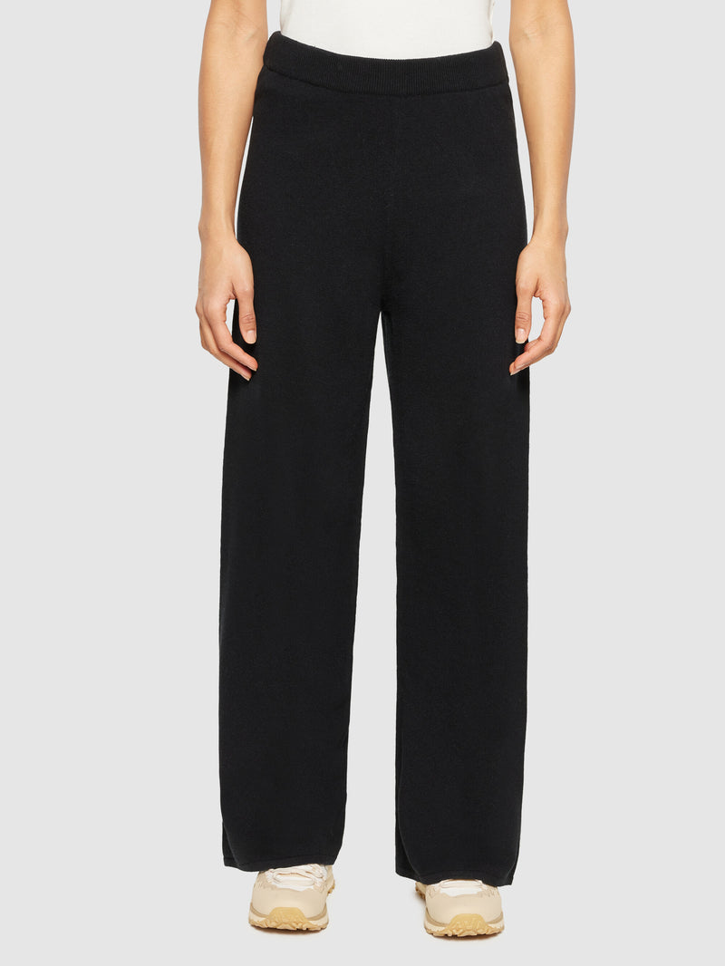 KnowledgeCotton Apparel - WMN POSEY wide mid-rise knitted pants - RWS Pants 1300 Black Jet