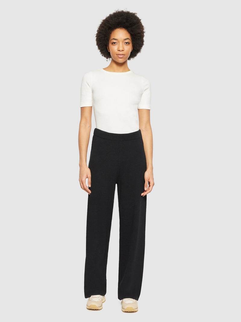 KnowledgeCotton Apparel - WMN POSEY wide mid-rise knitted pants - RWS Pants 1300 Black Jet
