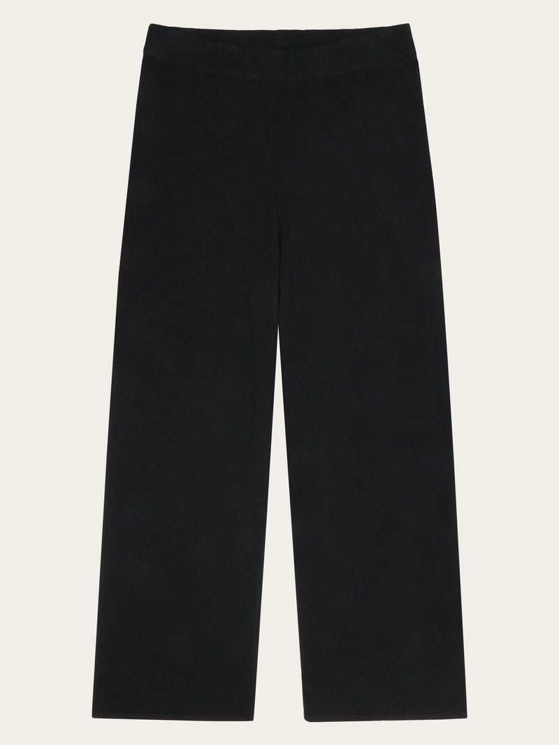 KnowledgeCotton Apparel - WMN POSEY wide mid-rise knitted pants - RWS Pants 1300 Black Jet
