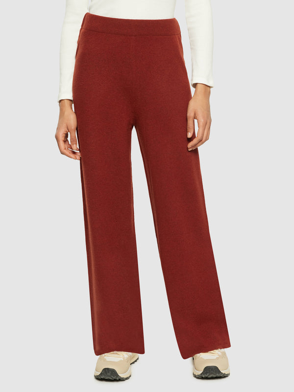 KnowledgeCotton Apparel - WMN POSEY wide mid-rise knitted pants - RWS Pants 1478 Fired Brick